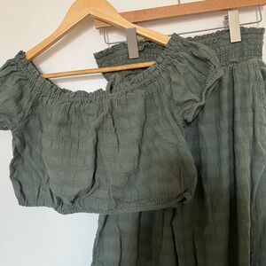 Aerie Olive Crop Top & Culotte Pants